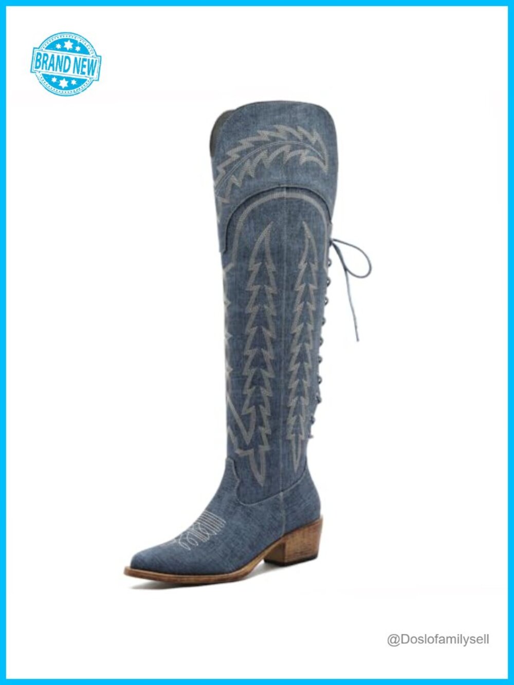 Women's Faux Leather Over the Knee Cowboy Boots Low Heel